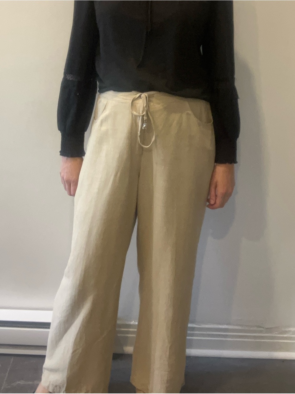 Liz Claiborne Beige silk and linen Wide-Leg Drawstring Pants in size 10